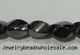 CMH151 15.5 inches 5*8mm twisted rice magnetic hematite beads