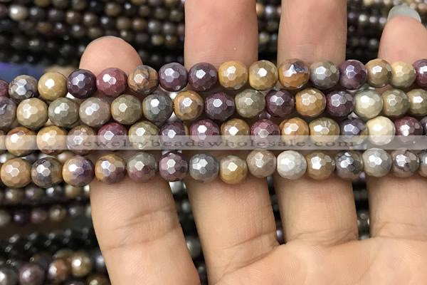 CMK338 15.5 inches 6mm faceted round AB-color mookaite beads