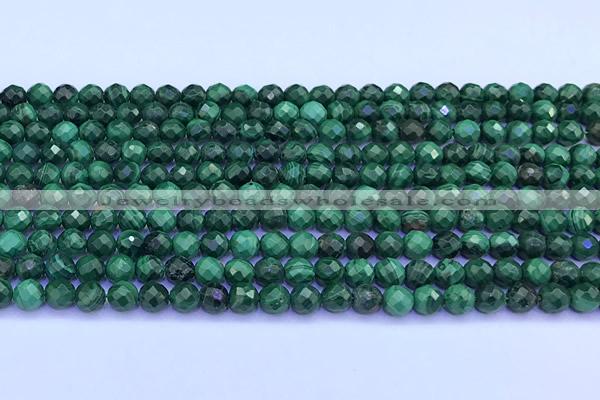 CMN453 15 inches 5mm faceted round malachite beads