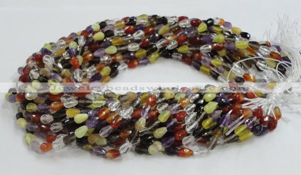 CMQ19 15.5 inches 6*9mm faceted teardrop multicolor quartz beads