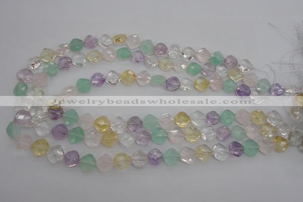 CMQ254 15.5 inches 10*10mm faceted diamond multicolor quartz beads