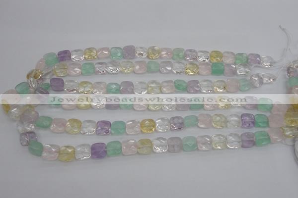 CMQ256 15.5 inches 10*10mm faceted square multicolor quartz beads