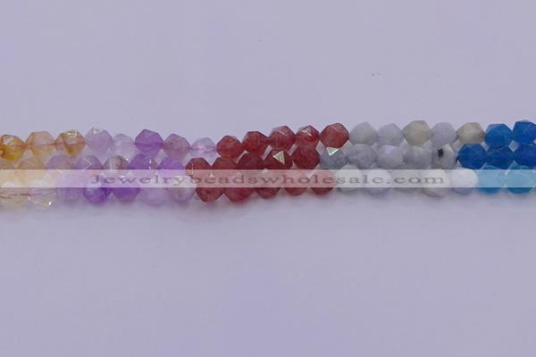 CMQ377 15.5 inches 8mm faceted nuggets mixed quartz beads wholesale