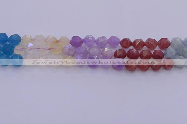 CMQ379 15.5 inches 12mm faceted nuggets mixed quartz beads wholesale