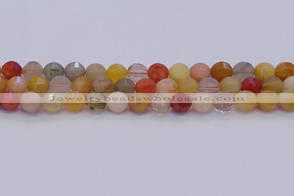 CMQ428 15.5 inches 10mm faceted round natural mixed quartz beads