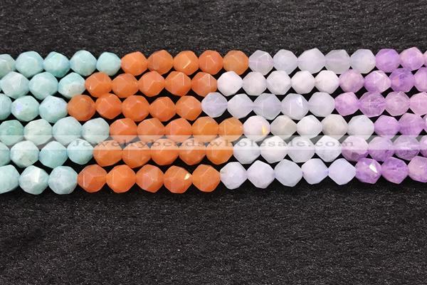 CMQ462 15.5 inches 8mm faceted nuggets mixed quartz beads