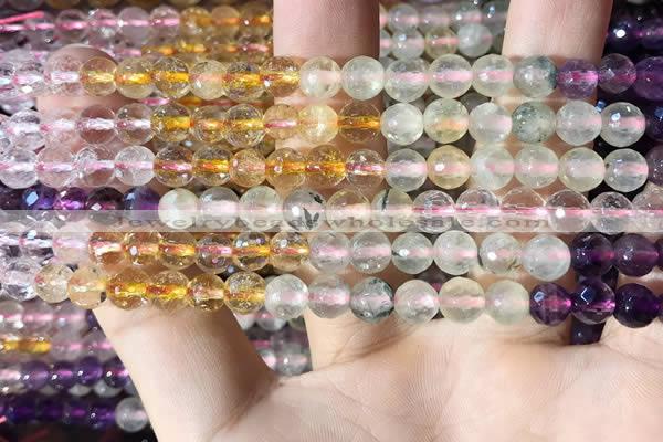 CMQ542 15.5 inches 6mm faceted round colorfull quartz beads