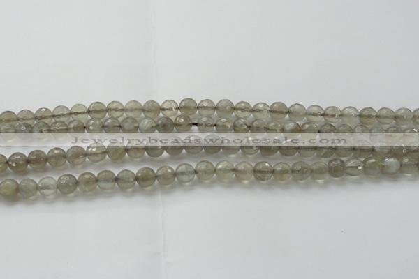 CMS1060 15.5 inches 6mm faceted round grey moonstone beads wholesale