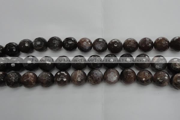 CMS1078 15.5 inches 12mm faceted round grey moonstone beads wholesale