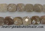 CMS108 15.5 inches 10*10mm faceted square moonstone gemstone beads