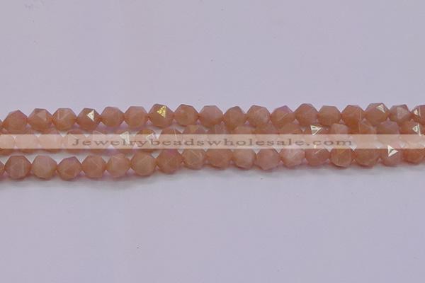 CMS1132 15.5 inches 8mm faceted nuggets peach moonstone beads