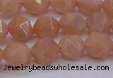 CMS1133 15.5 inches 10mm faceted nuggets peach moonstone beads