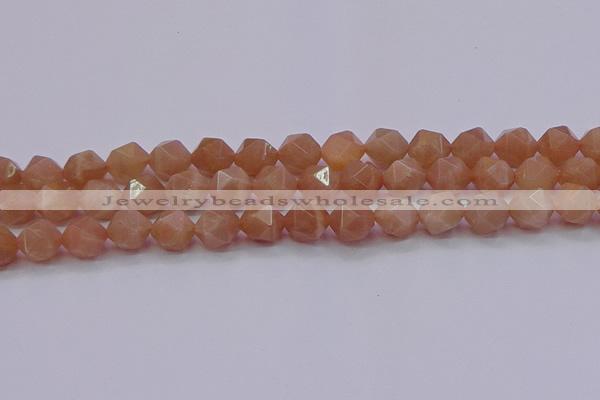 CMS1134 15.5 inches 12mm faceted nuggets peach moonstone beads