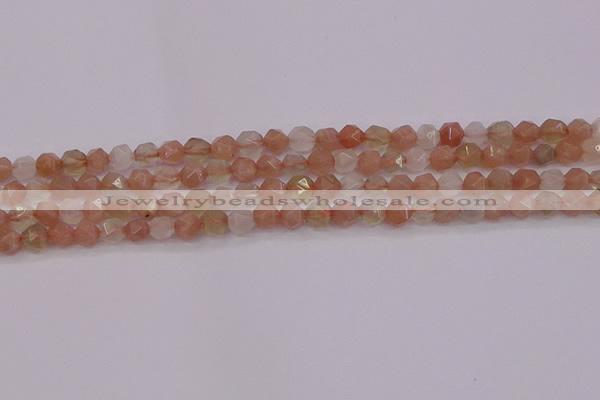 CMS1136 15.5 inches 6mm faceted nuggets rainbow moonstone beads