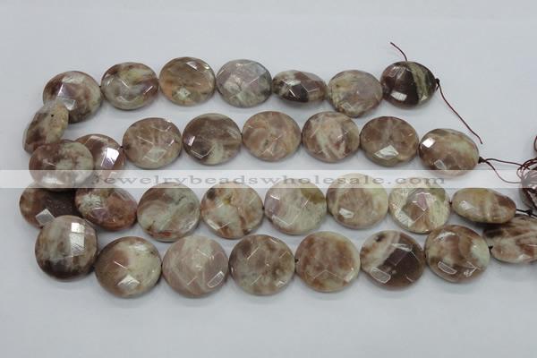 CMS114 15.5 inches 25mm faceted coin moonstone gemstone beads