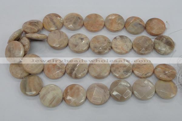 CMS116 15.5 inches 25mm faceted coin moonstone gemstone beads