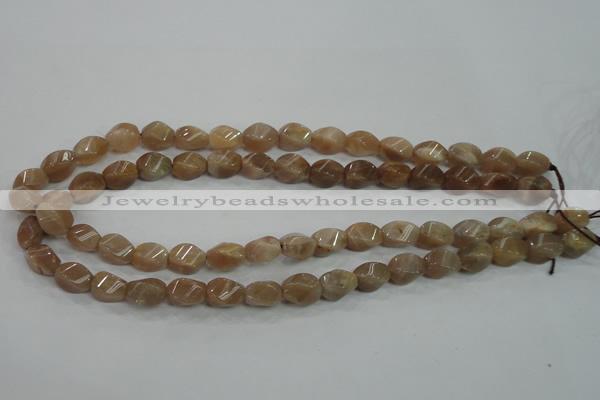 CMS118 15.5 inches 8*12mm twisted rice moonstone gemstone beads