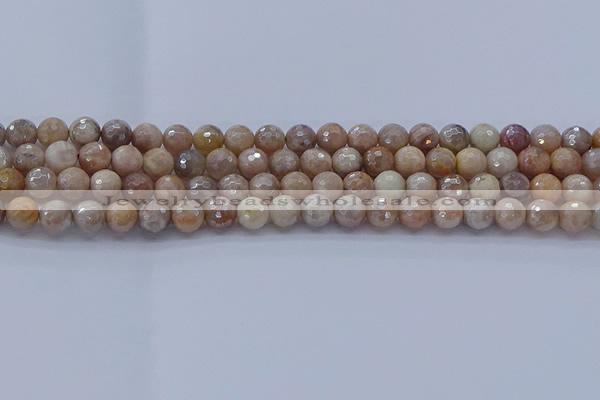 CMS1301 15.5 inches 6mm faceted round AB-color moonstone beads