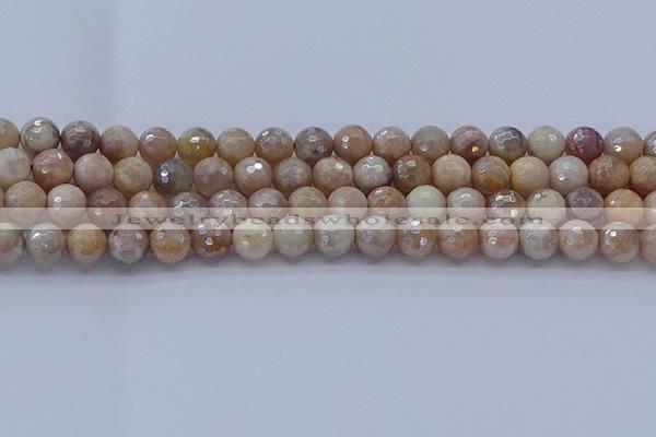 CMS1302 15.5 inches 8mm faceted round AB-color moonstone beads