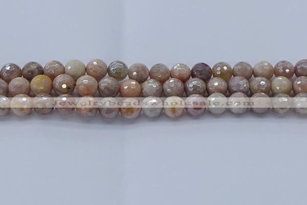 CMS1303 15.5 inches 10mm faceted round AB-color moonstone beads