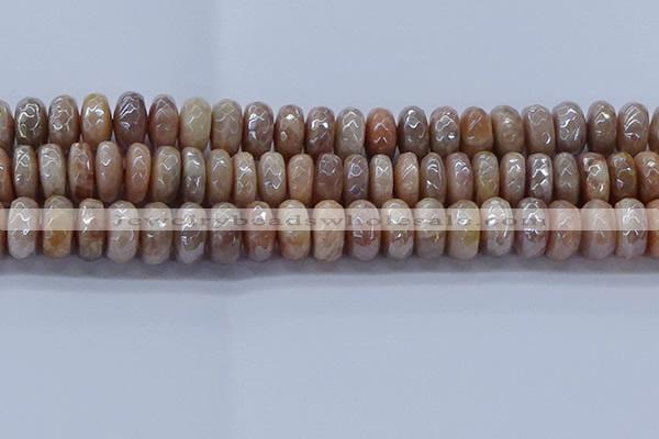 CMS1325 15.5 inches 7*14mm faceted rondelle AB-color moonstone beads