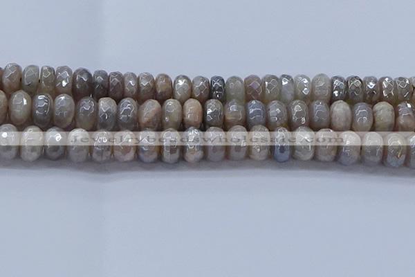 CMS1335 15.5 inches 7*14mm faceted rondelle AB-color grey moonstone beads