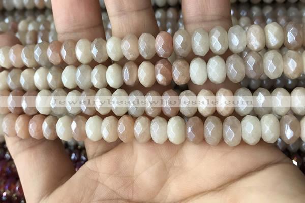 CMS1479 15.5 inches 5*8mm faceted rondelle AB-color moonstone beads