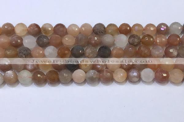 CMS1497 15.5 inches 8mmm faceted round rainbow moonstone beads