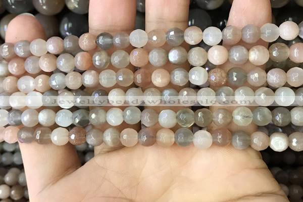 CMS1691 15.5 inches 4mm faceted round rainbow moonstone beads