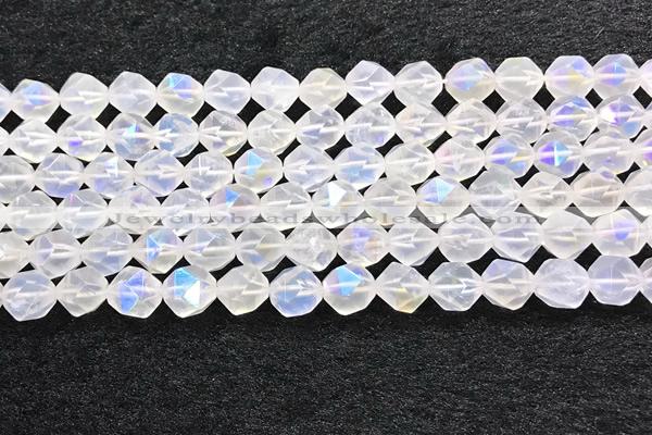 CMS1872 15.5 inches 8mm faceted nuggets AB-color white moonstone beads