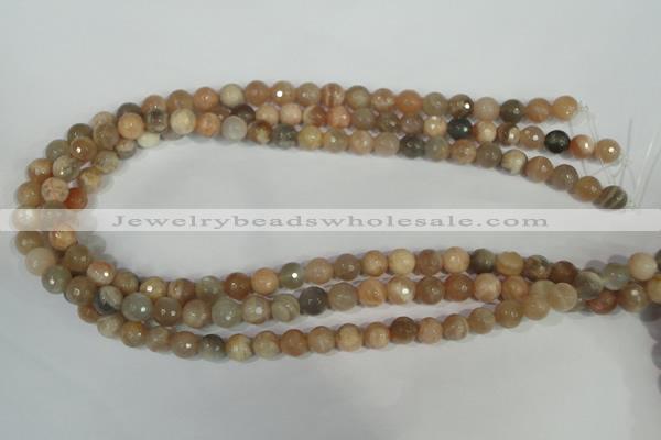 CMS571 15.5 inches 8mm faceted round moonstone beads wholesale