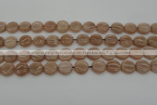 CMS958 15.5 inches 12mm flat round A grade moonstone beads