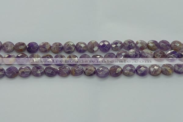 CNA1045 15.5 inches 12mm faceted coin dogtooth amethyst beads