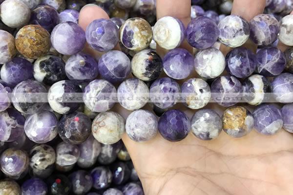 CNA1091 15.5 inches 14mm faceted round dogtooth amethyst beads