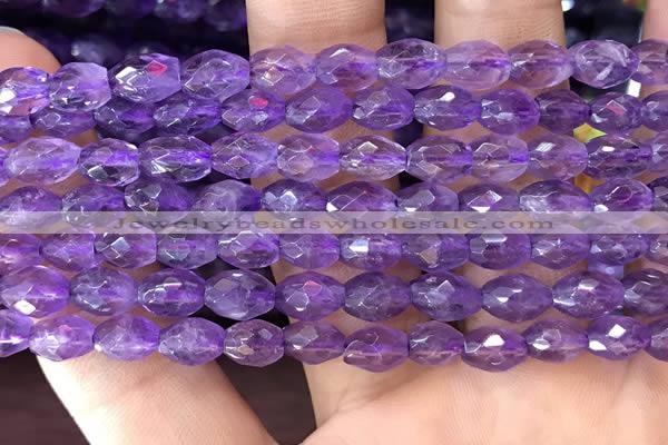 CNA1100 15.5 inches 5*8mm faceted rice amethyst gemstone beads