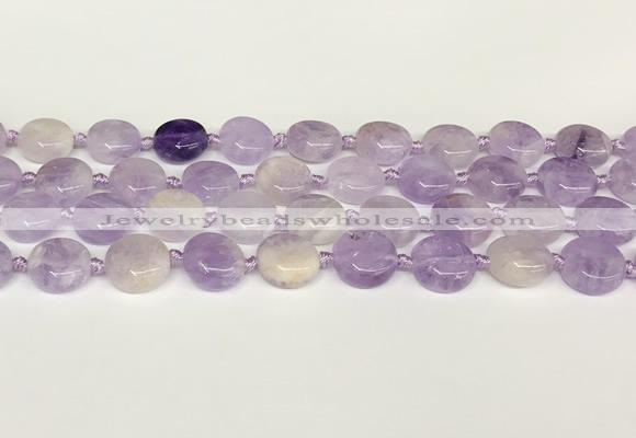 CNA1125 15.5 inches 14mm flat round natural lavender amethyst beads