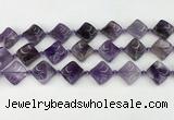 CNA1188 15.5 inches 15*15mm twisted diamond amethyst beads