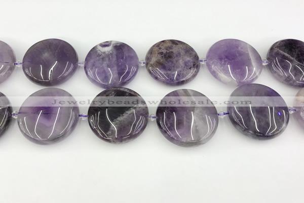 CNA1196 15.5 inches 40mm flat round amethyst beads wholesale