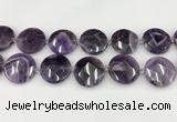 CNA1211 15.5 inches 30mm faceted coin amethyst gemstone beads