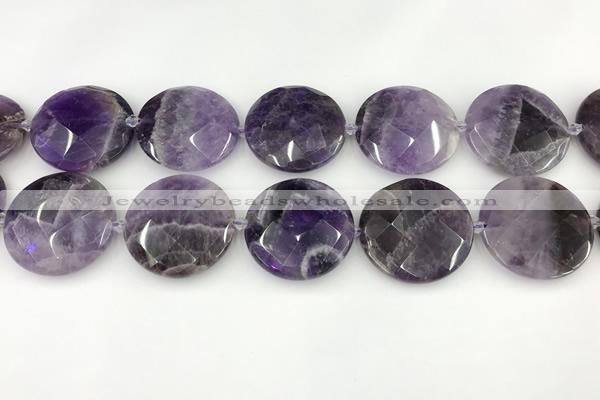 CNA1212 15.5 inches 40mm faceted coin amethyst gemstone beads