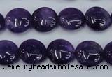 CNA269 15.5 inches 14mm flat round natural amethyst beads wholesale