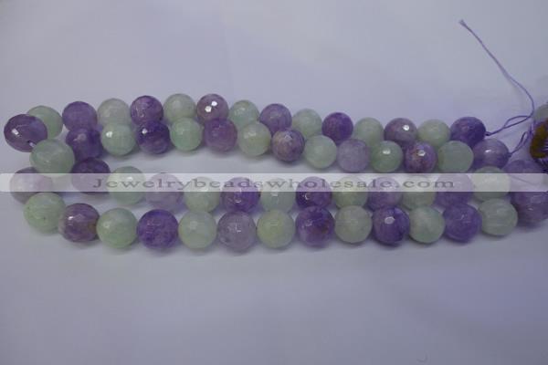 CNA665 15 inches 14mm faceted round lavender amethyst & prehnite beads