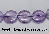 CNA821 15.5 inches 12mm flat round natural light amethyst beads