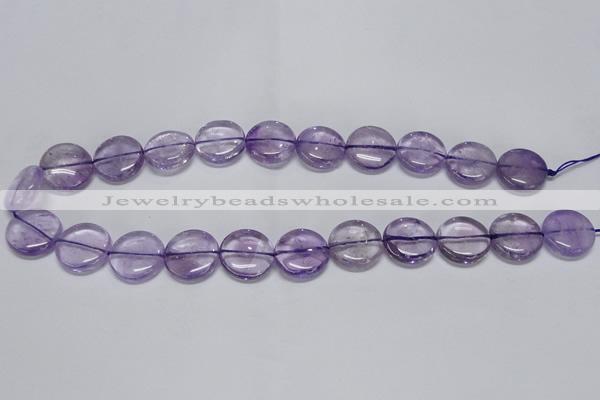 CNA821 15.5 inches 12mm flat round natural light amethyst beads