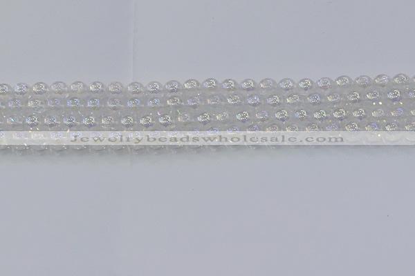 CNC561 15.5 inches 6mm round plated crackle white crystal beads