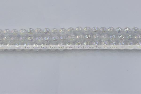 CNC562 15.5 inches 8mm round plated crackle white crystal beads