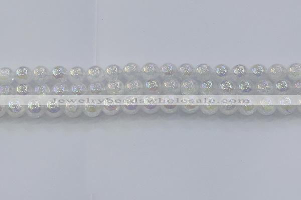 CNC563 15.5 inches 10mm round plated crackle white crystal beads