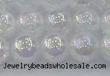 CNC564 15.5 inches 12mm round plated crackle white crystal beads