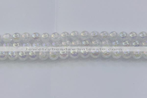 CNC564 15.5 inches 12mm round plated crackle white crystal beads