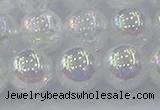 CNC565 15.5 inches 14mm round plated crackle white crystal beads